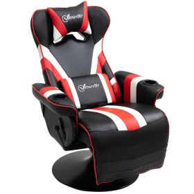 Gaming Chair, Racing Style Recliner, Lumbar Support, Footrest, Cup Holder, Black White Red
