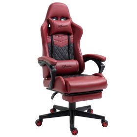 Red Reclining Gaming Chair Adjustable Height Lumbar Support PU Leather Swivel