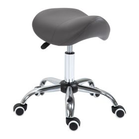 Rolling Saddle Stool Ergonomic PU Leather Height Adjustable Hydraulic Spa Chair Grey