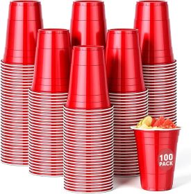 100 Pack Red Plastic Cups 16 oz, Disposable Cups for Party, Heavy Duty Drinking Cup