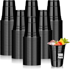 100 Pack Black Plastic Cups 16 oz, Disposable Cups for Party, Heavy Duty Drinking Cups
