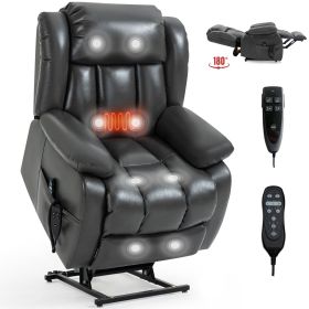 Dual Motor Infinite Position Up to 350 LBS Electric Medium size Leatheraire Grey Power Lift Recliner Chair with 8-Point Vibration Massage and Lum