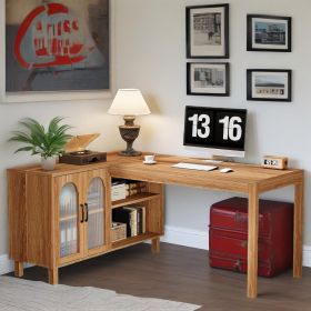 L-Shaped Desk with File Cabinet, 59-Inch Executive Office Desk with Storage Shelves, Study Writing Desk Farmhouse Corner Computer Desk