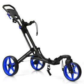 3 Wheel Folding Golf Push Cart with Scoreboard and Adjustable Handle (Color: Blue)
