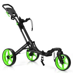 3 Wheel Folding Golf Push Cart with Scoreboard and Adjustable Handle (Color: Green)